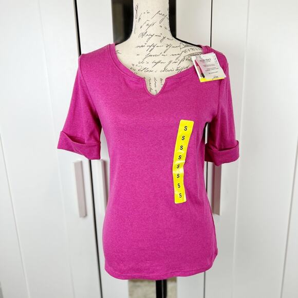Ellen Tracy Luxurious Pima Cotton Elbow Sleeve Top in Raspberry Heather - Picture 2 of 7